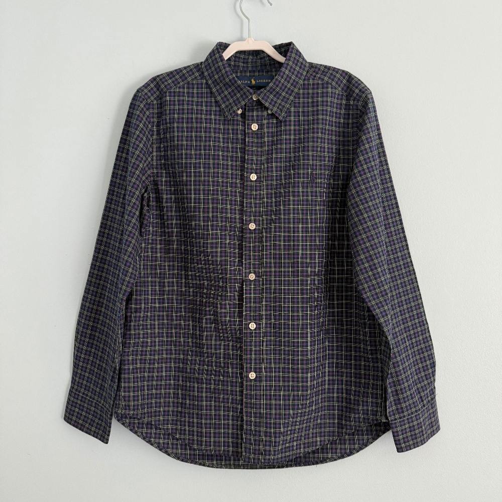 Ralph Lauren Boys Long Sleeve Plaid Cotton Logo Shirt Size L(14/16)